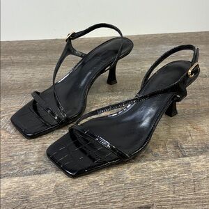 Massimo Dutti Black Strappy Heeled Sandals | Size 37 (US 7)